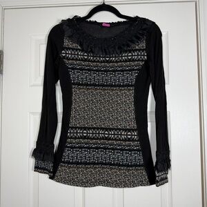 Save The Queen Textured Pattern Woven Lace Dark Academia Long Sleeve Blouse XS